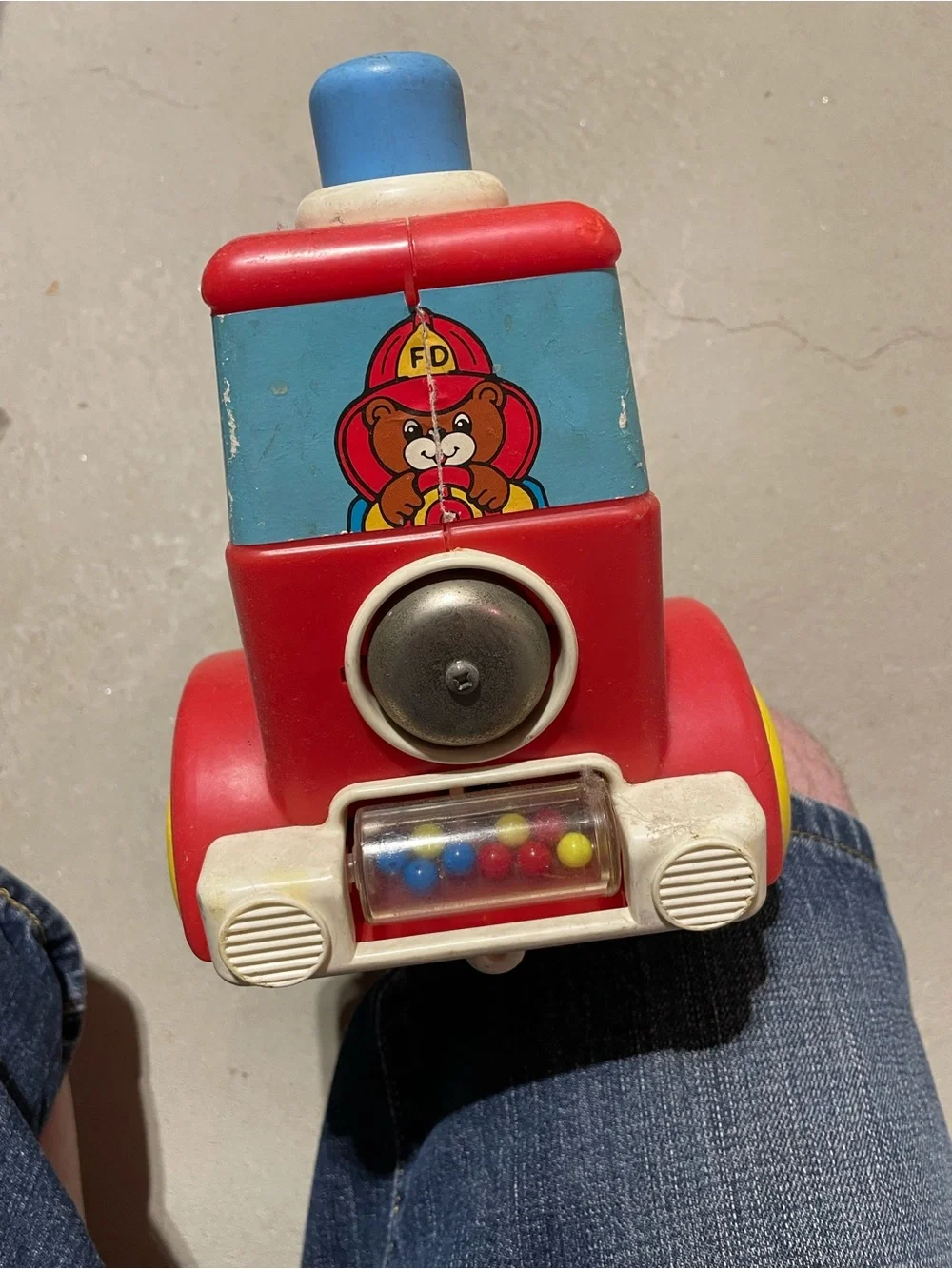 Red and Blue Fire Engine Push Toy with Rattle Beads
